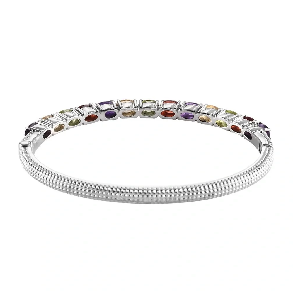 Multi Gemstone Bangle Bracelet in Stainless Steel